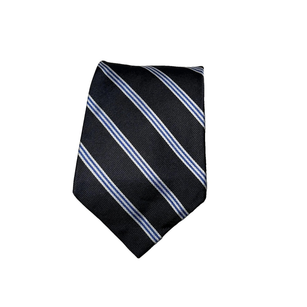 Brooks Brothers Pure Silk Neck Tie Black Blue Stripe Woven Office Wear Hand Made